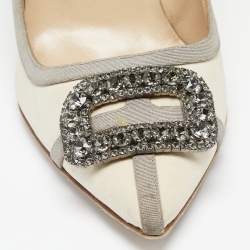 Pre Owned Manolo Blahnik Beige/Grey Satin Gotrian Pumps Size 41