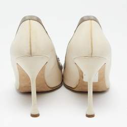 Pre Owned Manolo Blahnik Beige/Grey Satin Gotrian Pumps Size 41