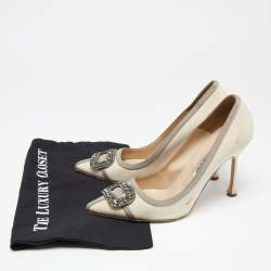 Pre Owned Manolo Blahnik Beige/Grey Satin Gotrian Pumps Size 41
