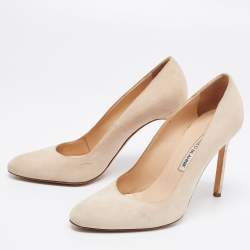 Pre Owned Manolo Blahnik Beige Suede Round Toe Pumps Size 38