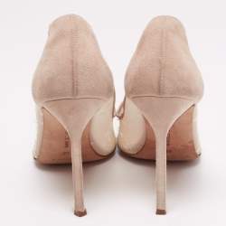 Manolo Blahnik Beige Suede and Lace Pointed-Toe Pumps Size 40