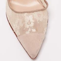 Manolo Blahnik Beige Suede and Lace Pointed-Toe Pumps Size 40