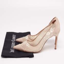 Manolo Blahnik Beige Suede and Lace Pointed-Toe Pumps Size 40