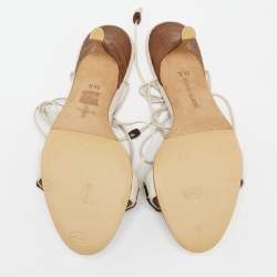 مملوكة مسبقًا Manolo Blahnik Off-White Leather Strappy Ankle Wrap Sandals Size 36.5
