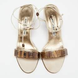 مملوكة مسبقًا Manolo Blahnik Off-White Leather Strappy Ankle Wrap Sandals Size 36.5