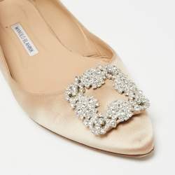 Pre Owned حذاء باليرينا فلات مانولو بلانيك هانغيسي ساتان بيج مقاس 41