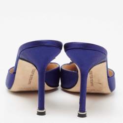 Pre Owned Manolo Blahnik Blue Satin Hangisi Pointed-Toe Mules Size 38.5