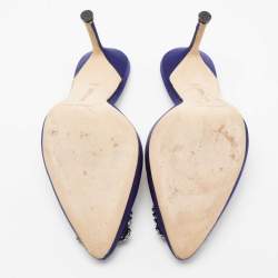 Pre Owned Manolo Blahnik Blue Satin Hangisi Pointed-Toe Mules Size 38.5