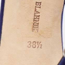 Pre Owned Manolo Blahnik Blue Satin Hangisi Pointed-Toe Mules Size 38.5