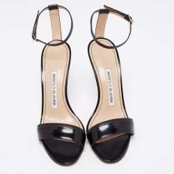 Pre Owned صندل مانولو بلانيك سبيزيا جلد أسود سير كاحل مقاس 35.5