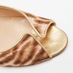 مملوكة مسبقًا Manolo Blahnik Brown/White Calf Hair And Leather Peep Pumps Size 37.5
