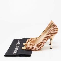 مملوكة مسبقًا Manolo Blahnik Brown/White Calf Hair And Leather Peep Pumps Size 37.5