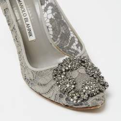 مملوكة مسبقًا حذاء كعب عالي مانولو بلانيك هانغيسي دانتيل رصاصي مقاس 35