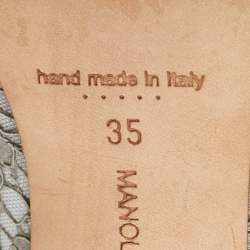 مملوكة مسبقًا حذاء كعب عالي مانولو بلانيك هانغيسي دانتيل رصاصي مقاس 35