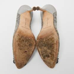 مملوكة مسبقًا حذاء كعب عالي مانولو بلانيك هانغيسي دانتيل رصاصي مقاس 35