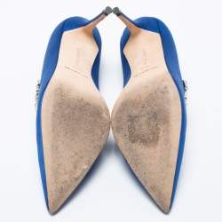 Pre Owned حذاء كعب عالي مانولو بلانيك نديرا ساتان أزرق ملكي بمقدمة مدببة مقاس 35.5