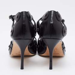 Pre Owned Manolo Blahnik Black Leather Pointed Toe Ankle Strap Sandals Size 40.5