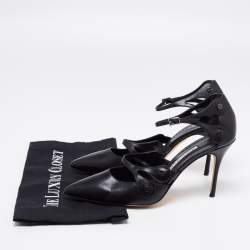 Pre Owned Manolo Blahnik Black Leather Pointed Toe Ankle Strap Sandals Size 40.5