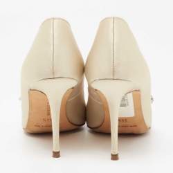 Pre Owned حذاء كعب عالي مانولو بلانيك ناديرا ساتان عاجي مقاس 34.5