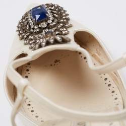 Manolo Blahnik White Satin Crystal Embellished Jamala Ankle Strap Sandals Size 39