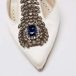 Manolo Blahnik White Satin Crystal Embellished Jamala Ankle Strap Sandals Size 39