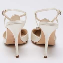 Manolo Blahnik White Satin Crystal Embellished Jamala Ankle Strap Sandals Size 39