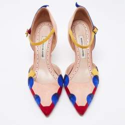 Pre Owned Manolo Blahnik Multicolor Suede Ankle Strap  Pumps Size 39.5