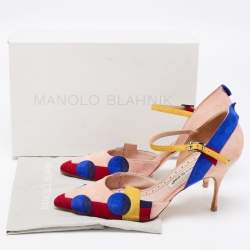 Pre Owned Manolo Blahnik Multicolor Suede Ankle Strap  Pumps Size 39.5