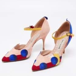 Pre Owned Manolo Blahnik Multicolor Suede Ankle Strap  Pumps Size 39.5