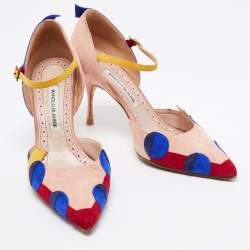 Pre Owned Manolo Blahnik Multicolor Suede Ankle Strap  Pumps Size 39.5