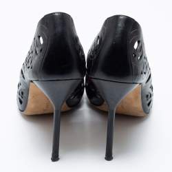 Pre Owned Manolo Blahnik Black Laser-Cut Leather BB Roc Pumps Size 40