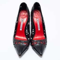Pre Owned Manolo Blahnik Black Laser-Cut Leather BB Roc Pumps Size 40