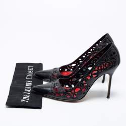 Pre Owned Manolo Blahnik Black Laser-Cut Leather BB Roc Pumps Size 40
