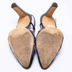 Manolo Blahnik Blue/Black  Leather And Suede Barrie Spectator Slingback Sandals Size 40