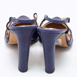 Manolo Blahnik Blue/Black  Leather And Suede Barrie Spectator Slingback Sandals Size 40