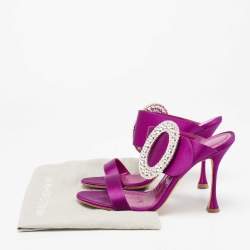 Manolo Blahnik Pink Satin Fibiona Crystal Embellished Mules Size 39.5