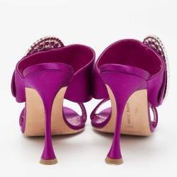 Manolo Blahnik Pink Satin Fibiona Crystal Embellished Mules Size 39.5