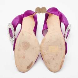 Manolo Blahnik Pink Satin Fibiona Crystal Embellished Mules Size 39.5