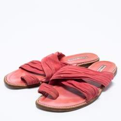 Pre Owned Manolo Blahnik Pink Suede Crisscross Flat Sandals Size 39.5 