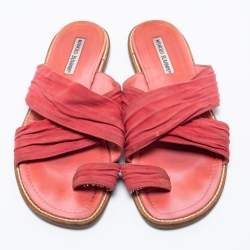 Pre Owned Manolo Blahnik Pink Suede Crisscross Flat Sandals Size 39.5 