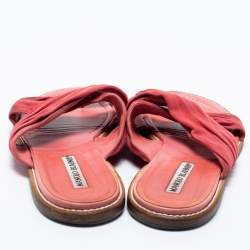 Pre Owned Manolo Blahnik Pink Suede Crisscross Flat Sandals Size 39.5 