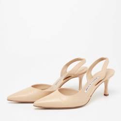 Pre Owned حذاء كعب عالي مانولو بلانيك كارولين جلد بيج فتحة كعب مقاس 37.5