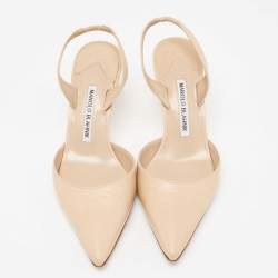 Pre Owned حذاء كعب عالي مانولو بلانيك كارولين جلد بيج فتحة كعب مقاس 37.5