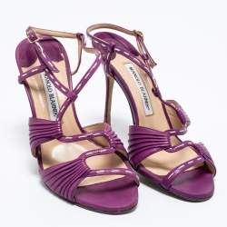 Pre Owned صندل مانولو بلانيك جلد بنفسجي فتحة كعب مقاس 38