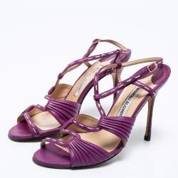 Pre Owned صندل مانولو بلانيك جلد بنفسجي فتحة كعب مقاس 38