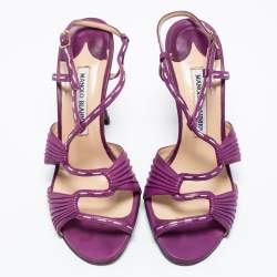 Pre Owned صندل مانولو بلانيك جلد بنفسجي فتحة كعب مقاس 38