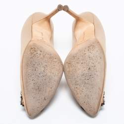 Pre Owned Manolo Blahnik Brown Satin Hangisi Embellished Pointed Toe Pumps Size 36.5