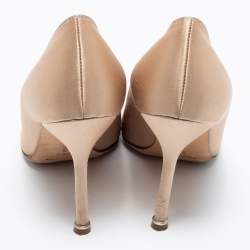 Pre Owned Manolo Blahnik Brown Satin Hangisi Embellished Pointed Toe Pumps Size 36.5