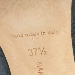 Pre Owned Manolo Blahnik  Grey/Burgundy Fabric and Canvas  Crystal Gotrian Pumps Size 37.5 