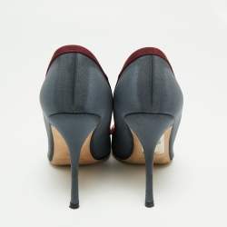 Pre Owned Manolo Blahnik  Grey/Burgundy Fabric and Canvas  Crystal Gotrian Pumps Size 37.5 